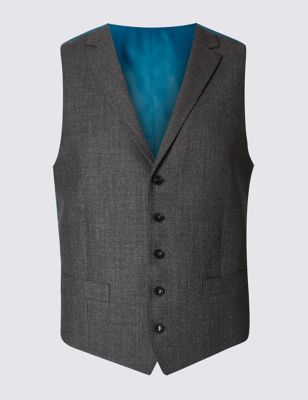 Grey Textured Slim Fit Waistcoat